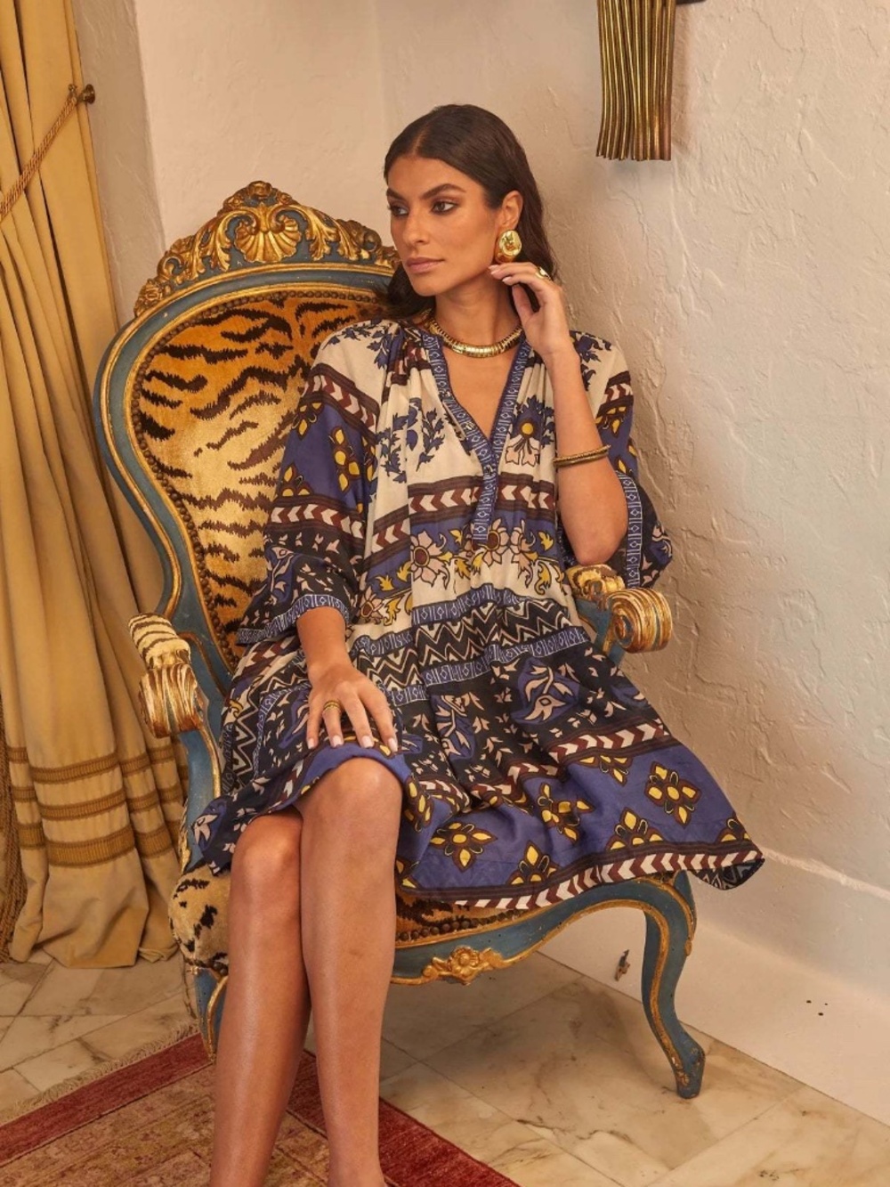 Carolina K Amala Dress Blue Print Organic Gauzy Cotton size S NWT - Picture 2 of 9